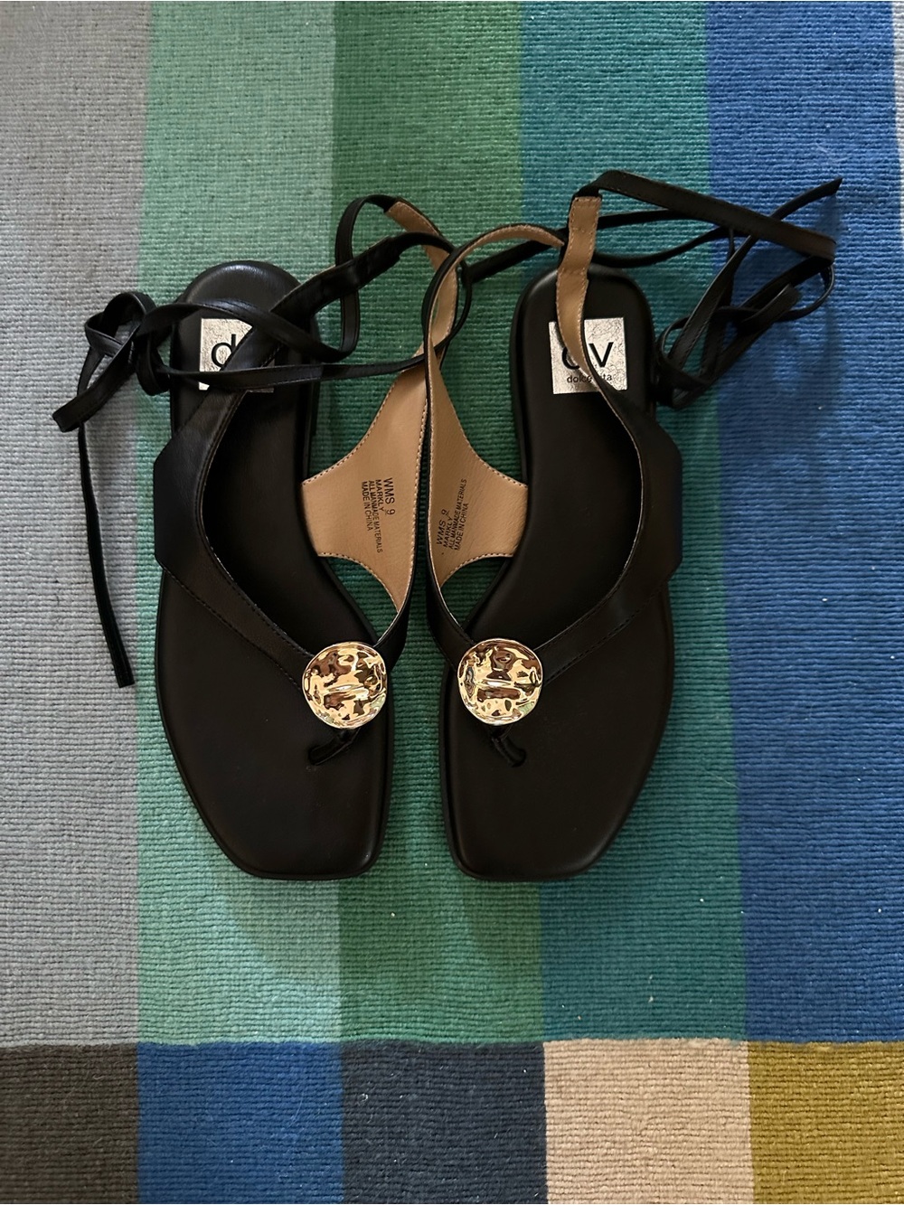 Dolce Vita black markly ankle wrap thong sandals